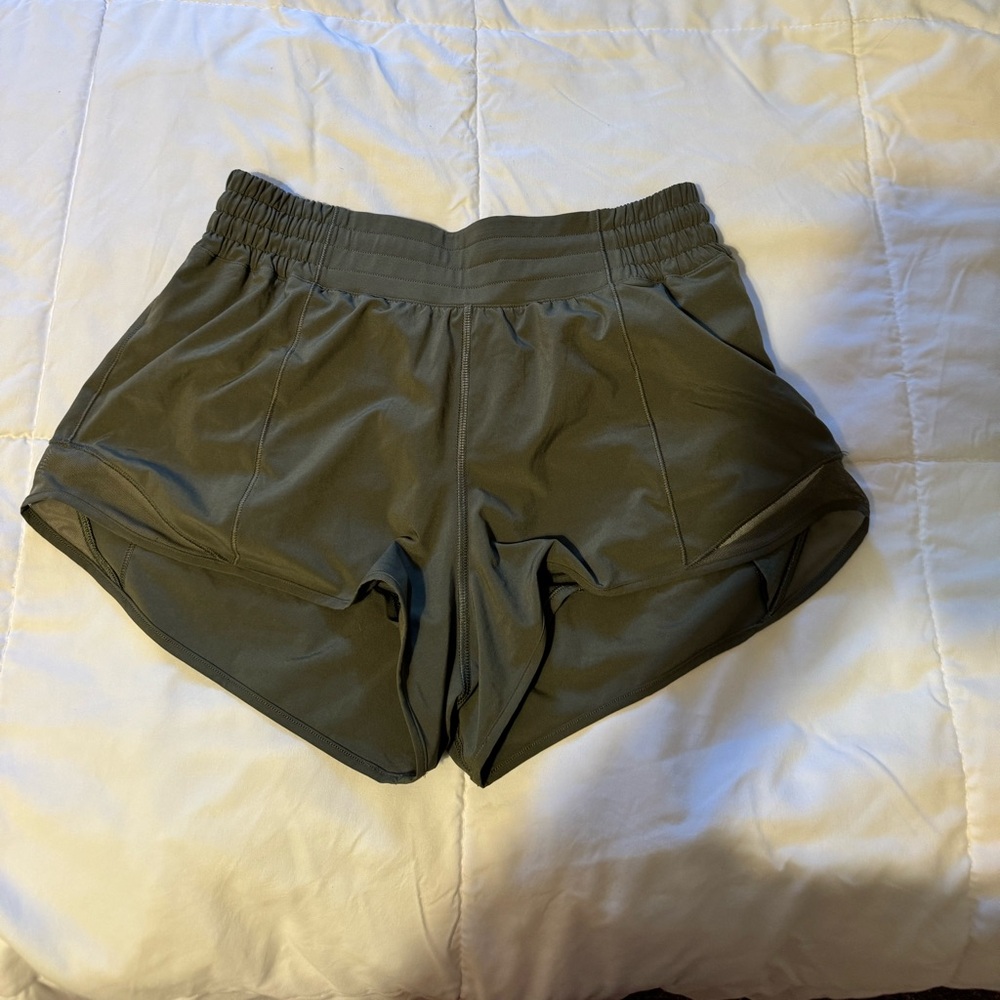 Army green high rise hotty hot 2.5” lined shorts